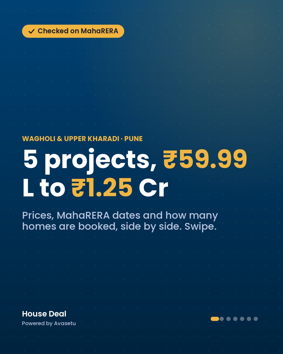 5 projects in Wagholi & Upper Kharadi, ₹59.99 L to ₹1.25 Cr, side by side: price, MahaRER…