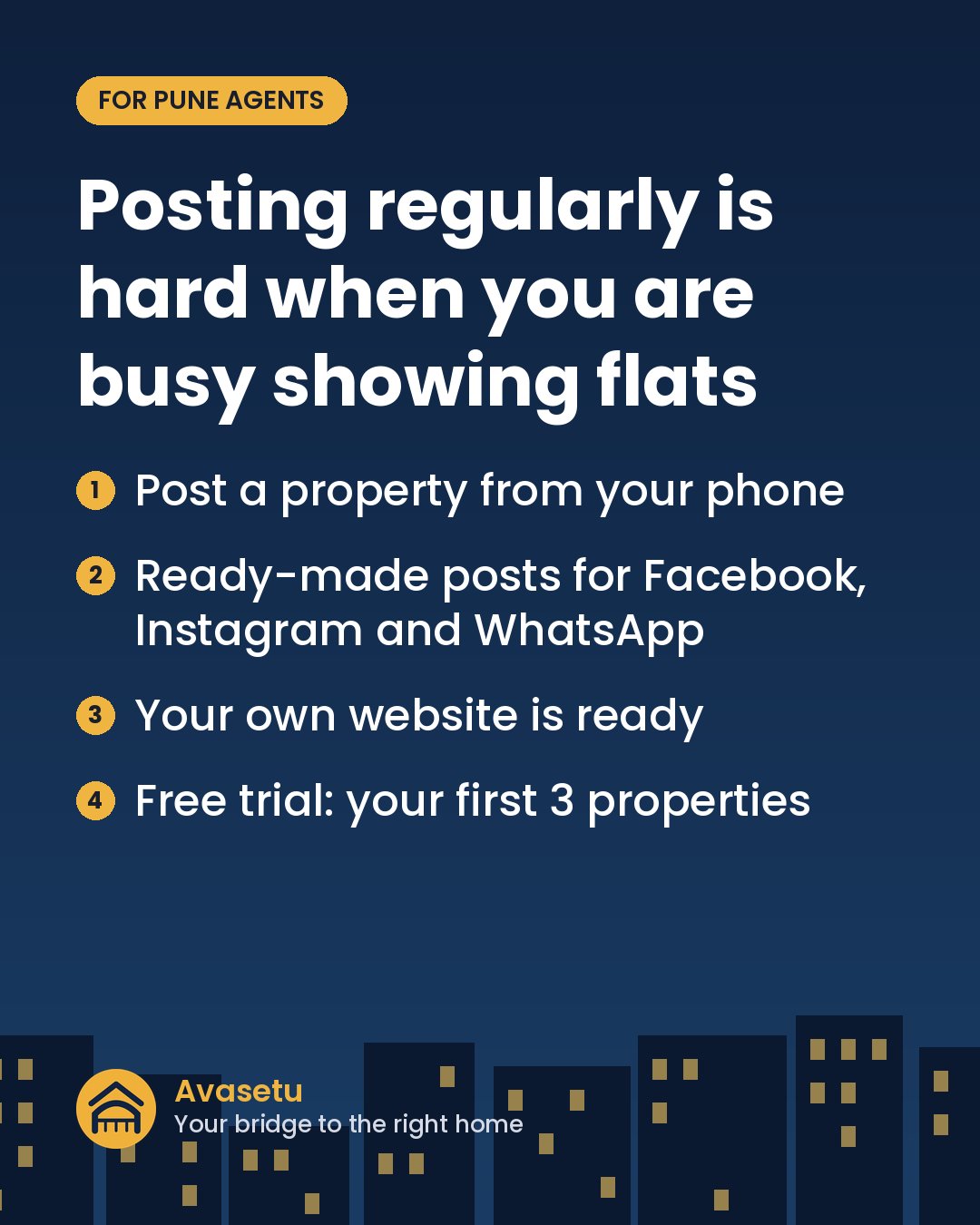 π€ Property agent in Pune? Posting regularly is hard when you are busy showing flats π